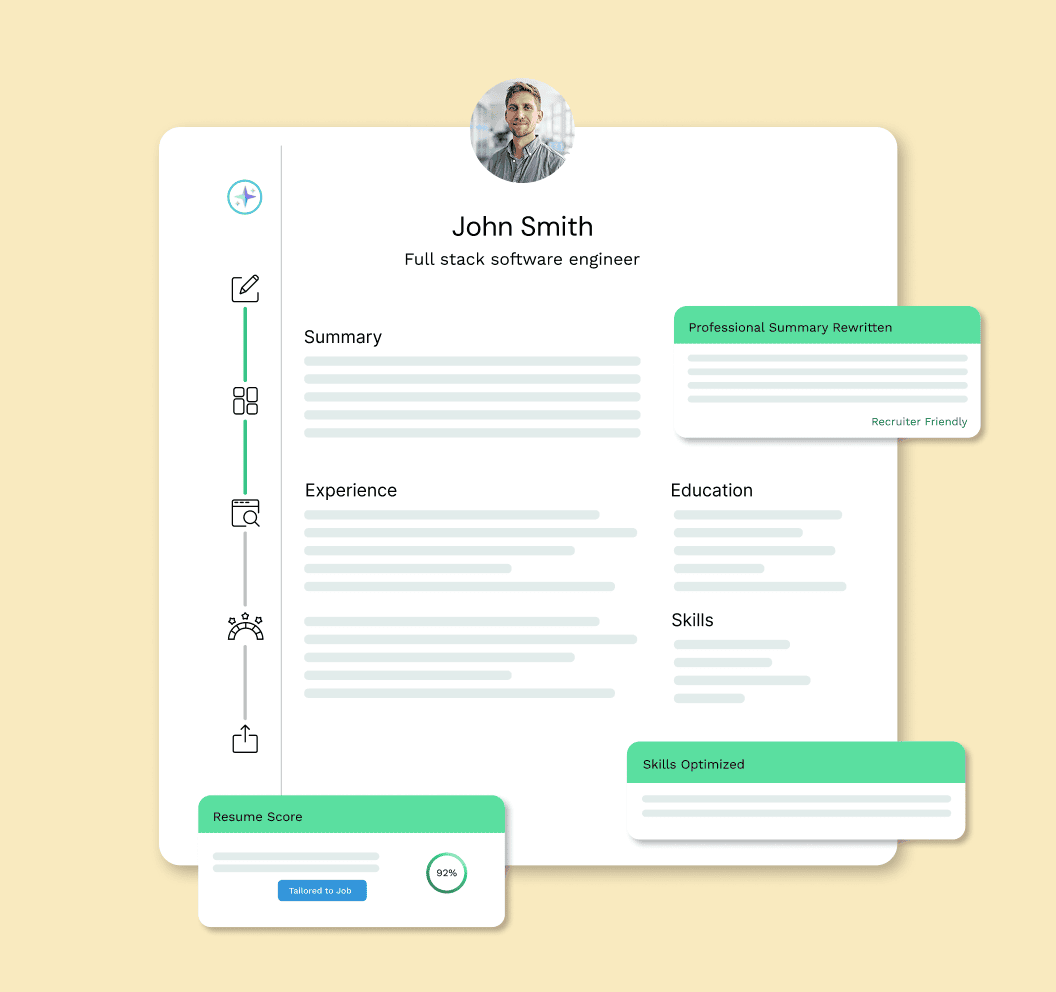 AI Resume Builder interface showing optimized bullet points